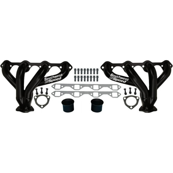 Southwest Speed Black Block Hugger Shorty Style Headers For Small Block Ford 260-351 Windsor & Gt40P V8 Engines,1 5/8" Tubes,Street Rod,Hot Rod