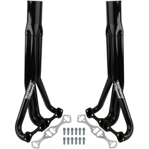 Southwest Speed Black Demo Derby Headers With 3" Collectors Fits Small Block Chevy 265-400 V8,Demolition Derby,Tractor Pulley,Sand Rail,Mud Bogger