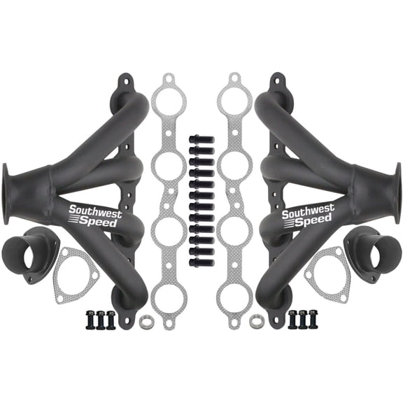 Southwest Speed Black Tight-Fit Block Hugger Headers For 97 & Newer Small Block Chevy Gen Iii Ls1 & Ls6 Engines,1 5/8" Tubes,Street Rod