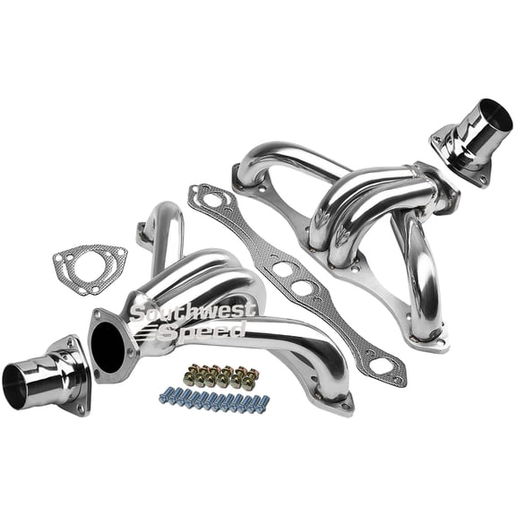 Southwest Speed Chrome Plated Block Hugger Shorty Headers For Small Block Chevy V8 With Straight Plug Heads,1 5/8",262-400,Street Rod Rat Rod Hot Rod