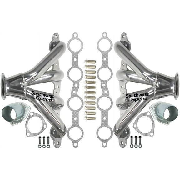 Southwest Speed Chrome Plated Tight-Fit Block Hugger Headers For 97 & Newer Small Block Chevy Gen Iii Ls1 & Ls6 Engines,1 5/8" Tubes,Street Rod