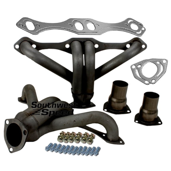 Southwest Speed Flat Black Block Hugger Shorty Headers,Small Block Chevy V8 With Straight Plug Heads,1 1/2",262-400,Street Rod,Hot Rod,Rat Rod