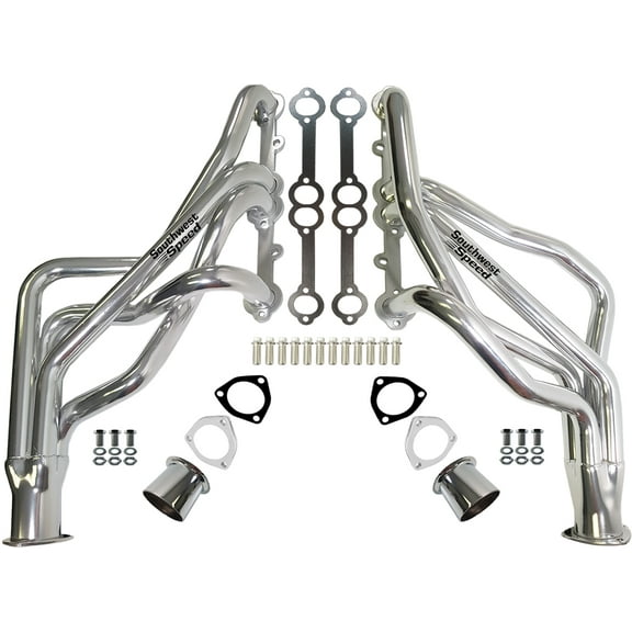 Southwest Speed Polished Stainless Steel 1978-1987 Gm Long Headers,Small Block Chevy 262-400,Malibu Monte Carlo Regal Cutlass Lemans Grand Prix