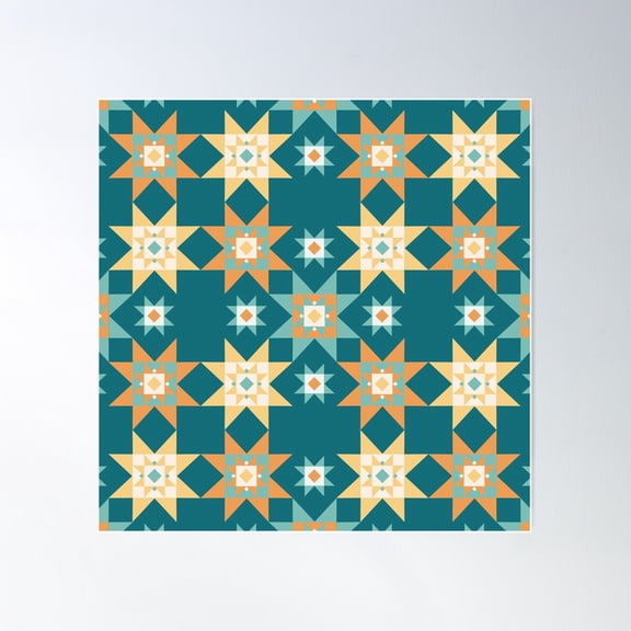 Southwest Stars Teal Poster Wall Art, Modern Wall Decor For Living Room Bedroom, 24x24 UNFRAMED
