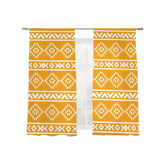 Southwest Striped Sheer Curtains 2 Panels Set Yellow Tribe Geometric Abstract Ethnic Striped Sheer Window Curtains Light Filtering Rod Pocket Voile Drapes for Bedroom Living Room 52"x63"