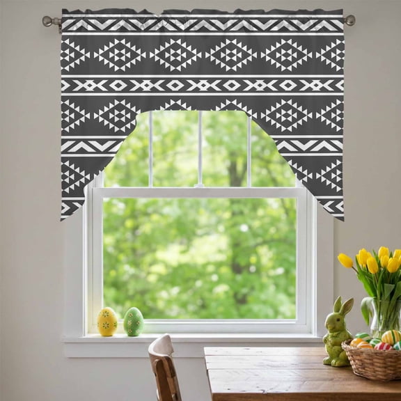 Southwest Striped Swag Valances for Kitchen Window, Black Tribe Geometric Abstract Ethnic Striped Small Swag Valances Rod Pocket Curtain Drapes Window Treatment for Bedroom Bathroom, 56x36 Inch