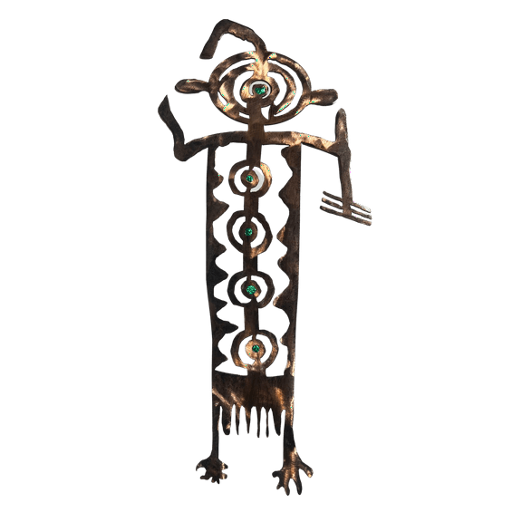 Southwest Style Petroglyph (Bob) Wall Art in Distressed Copper and Green, 34" Tall, Original Handcrafted Design