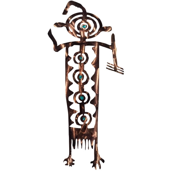 Southwest Style Petroglyph (Bob) Wall Art in Distressed Copper and Teal, 34" Tall, Original Handcrafted Design