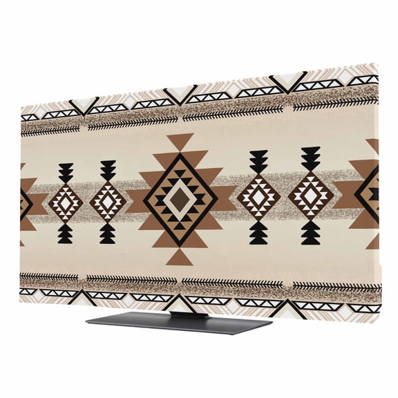 Southwest TV Cover for 24 Inch Screen, Stretch Fabric Dustproof TV Display Protector, Brown Bohemian Abstract American Aztec Elastic Slipcover Monitor Cover for Indoor Desktop Computer 20.9"x11.8"