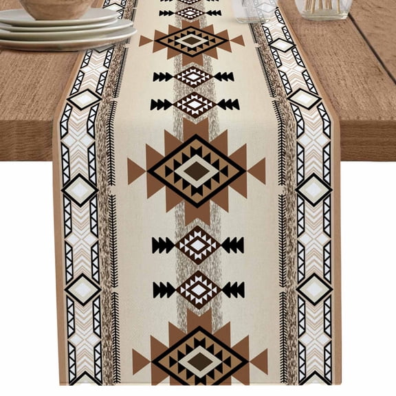 Southwest Table Runner 108 Inches Long for Dining Table Decor,Brown Bohemian Abstract American Aztec Burlap Linen Farmhouse Table Runner Coffee Table Runners Dresser Scarf for Kitchen Party Holiday