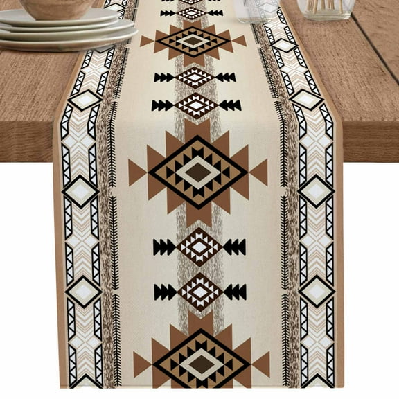 Southwest Table Runner 120 Inches Long for Dining Table Decor,Brown Bohemian Abstract American Aztec Burlap Linen Farmhouse Table Runner Coffee Table Runners Dresser Scarf for Kitchen Party Holiday