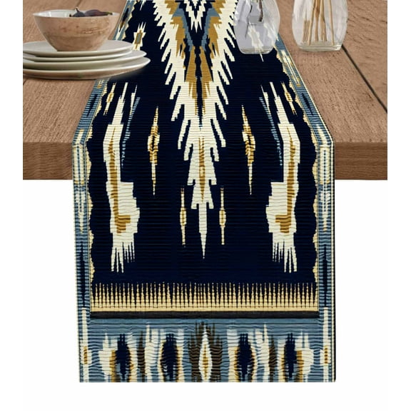 Southwest Table Runner-Cotton Linen- 108 Inch Holiday Dresser Scarves, Abstract Retro Aztec Boho Ethnic Style Tablerunner for Kitchen Coffee/Dining Bedroom Home Living Room Dinner Scarf Décor 13x108