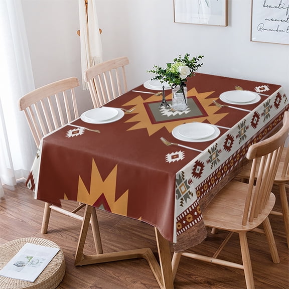 Southwest Tablecloth Rectangle Table Cloth 60x102 , Waterproof Tablecloth Outdoor Table Cloth, Western Brown Beige Geometric Abstract Art Wooden Washable Table Cover for Kitchen Dining Party