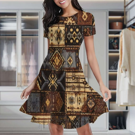 Southwest Textile Patterned Fabric Women's Classic Swing Skater Dress Casual Work Party Cocktail Dresses