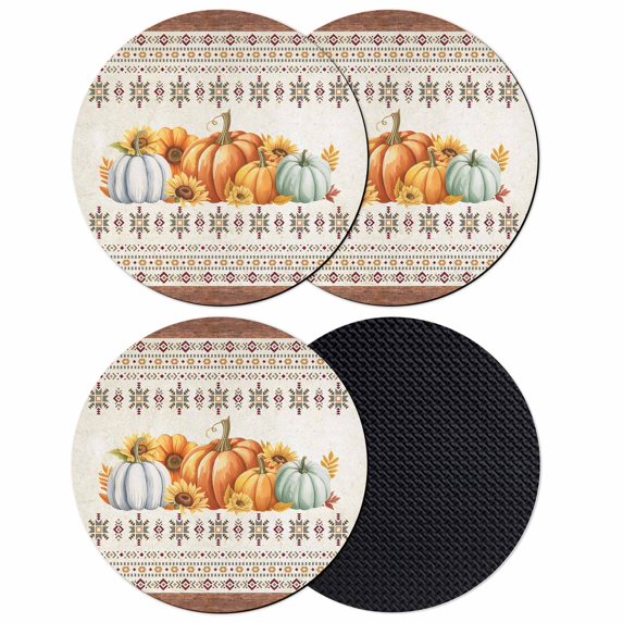 Southwest Thanksgiving Coasters Set of 4, Absorbent Coasters for Drinks, Boho Orange Green Pumpkin Sunflowers Coaster for Desk Coffee Table Protection, Home Decor House Warming Gifts 4"