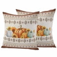 thumbnail image 1 of Southwest Thanksgiving Outdoor Waterproof Pillow Covers, Boho Orange Green Pumpkin Sunflowers Decorative Square Throw Pillowcase Sofa Cushion Sham for Patio/Couch/Chair, 26"x26" 2 Pack, 1 of 8