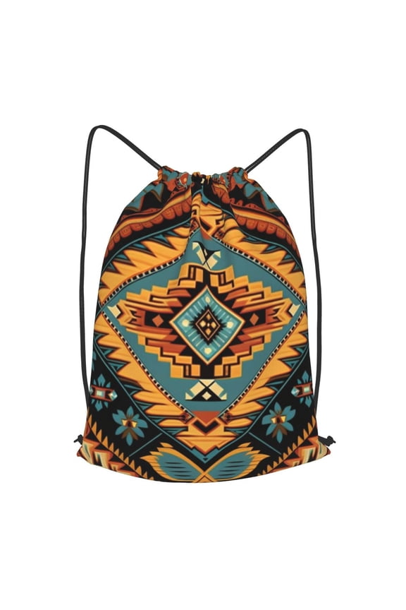 Southwest Tribal Indian Geometric Drawstring Backpack Gym String Bag Sports Sackpack Cinch Sack, Small