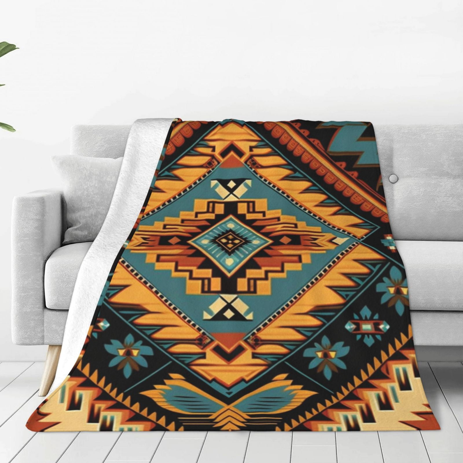 Southwest Tribal Indian Geometric Throw Blanket Super Soft Lightweight