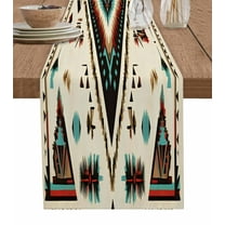 Southwest Tribal Table Runner-Cotton Linen- 36 Inch Holiday Dresser Scarves, Aztec Fancy Abstract Geometric Ethnic Tablerunner for Kitchen Coffee/Dining Bedroom Living Room Dinner Scarf Décor 13x36