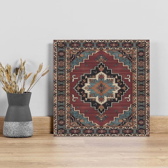 Southwest Wall Art Painting on Canvas, Red Brown Boho Chic Abstract Geometric Canvas Art Home Prints Wall Art Framed Modern Artwork for Living Room Bedroom Wall Decor 16x16in