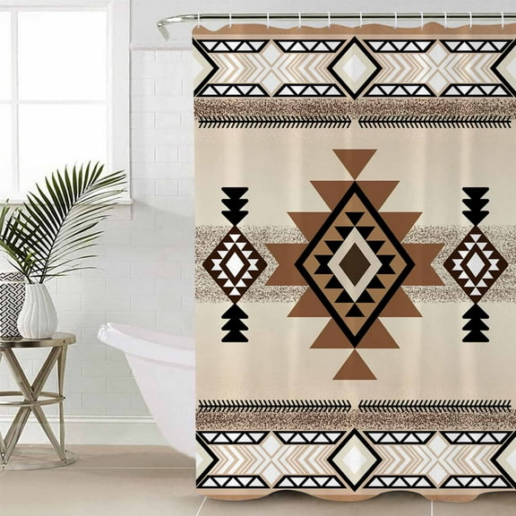 Southwest Waterproof Fabric Shower Curtain, Brown Bohemian Abstract American Aztec Shower Curtain for Bathroom Curtains Bathtubs Hotel Washable Shower Curtains with 12 Hooks Small 36x78in