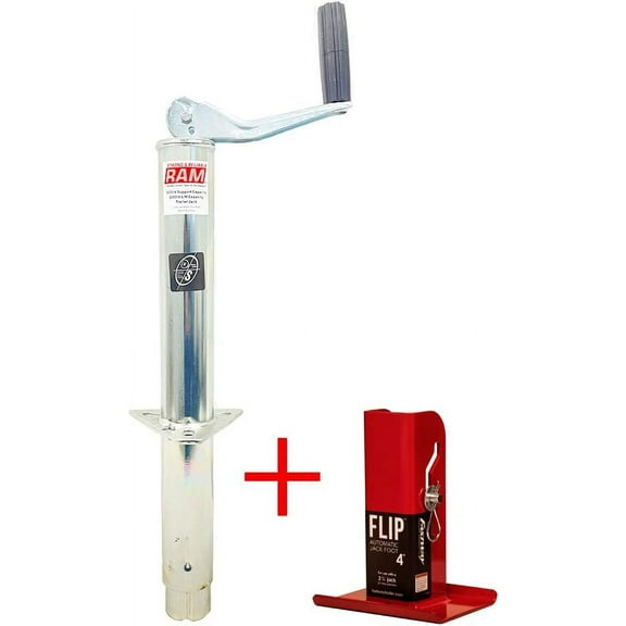 Southwest Wheel 2,000 lbs top Wind RAM Zinc A-Frame Trailer Jack w/ 4" Flip Foot