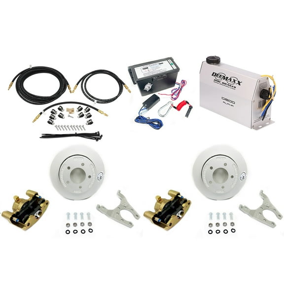 Southwest Wheel MAXX KIT Electric Over Hydraulic 3,500 lbs. Slip Over Disc Brake Kit for a Single Axle with Gold Zinc Calipers