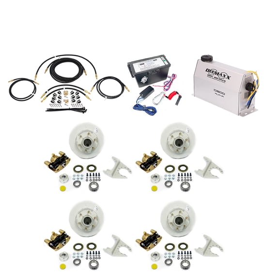 Southwest Wheel MAXX KIT Electric Over Hydraulic 5,200 lbs. Disc Brake Kit for a Tandem Axle with Gold Zinc Caliper