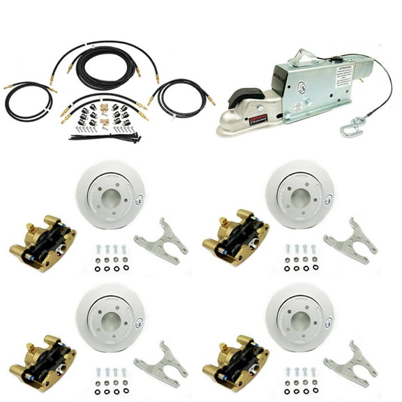 Southwest Wheel MAXX KIT Hydraulic Actuator 3,500 lbs. Slip Over Disc Brake Kit for a Tandem Axle with Gold Zinc Calipers