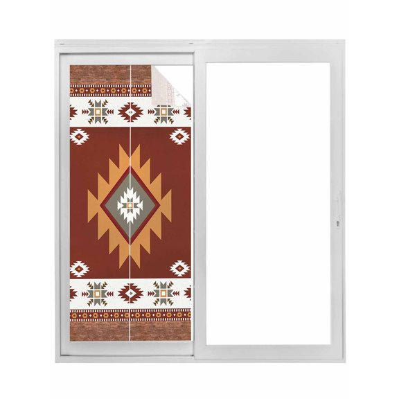 Southwest Window Privacy Film, Western Brown Beige Geometric Abstract Art Wooden Static Cling UV Sun Blocking Tint Film Heat Control Windows Films for Bedroom Bathroom, Window Stickers 23.6"x59"