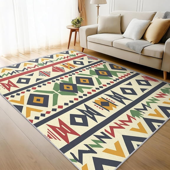 Southwestern American Area Rug, Western Tribal Pattern Indoor Carpet, Washable Non Slip Low Pile Soft Thin Rug for Living Room Bedroom Home Decor Mat 2x3ft