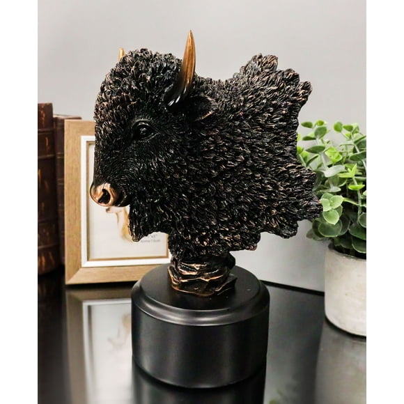 Southwestern American Wild Buffalo Bison Head Bust Figurine With Base