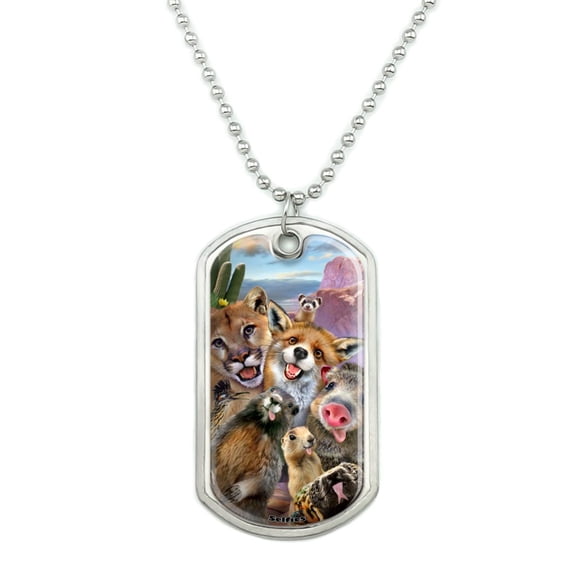 Southwestern Animals Selfie Cougar Fox Roadrunner Prairie Dog Military Dog Tag Pendant Necklace with Chain