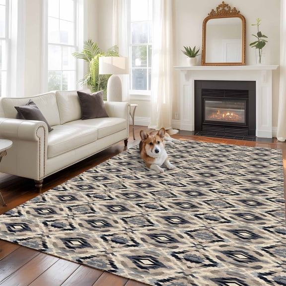 Southwestern, Area Rug 5x8 FT, Non Slip Bedroom Throw Carpet, Abstract Tribal Native Geometric Grey Washable Soft Floor Carpet Non-Shedding Rug for Living Room Nursery Dorm Office