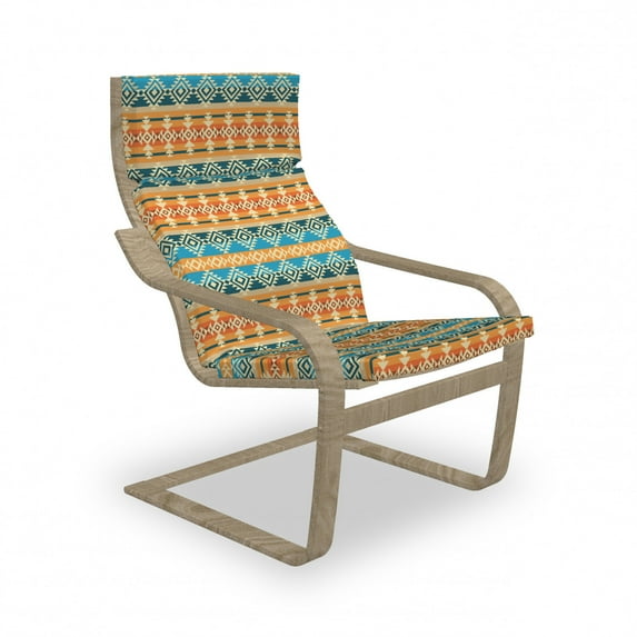 Southwestern Armchair Pad and Slipcover, Striped Backdrop with Geometric Tribal Motifs Native Mexican Cultural Heritage, 1 Piece Soft Cushion Replacement with Removable Cover, Multicolor, by Ambesonne