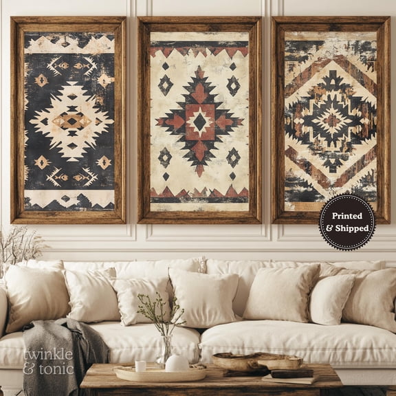Southwestern Art Rustic Lodge Poster Boho Farmhouse Decor Rustic Western Art Aztec Painting Set 3