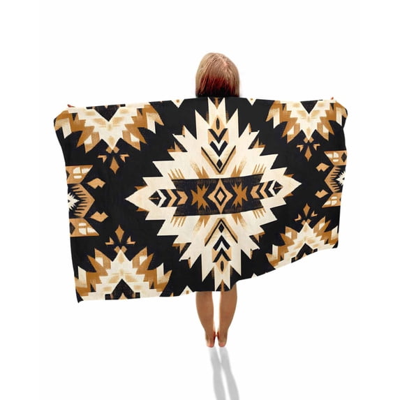Southwestern Aztec Beach Towels Oversized Super Absorbent, Retro National Style Brown Abstract Lightweight Bath Towel Quick Dry Sets For Bathroom/Pool/Rv Camping/Beach Play/Gym Room/Picnic 30"x60"