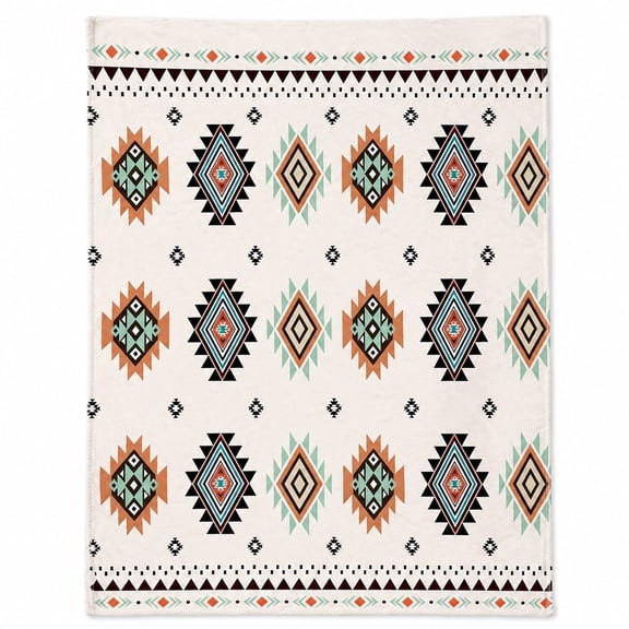 Southwestern Aztec Geometric Fleece Throw Blanket – Boho Tribal Print for Sofa Couch Living Room | 4 Sizes