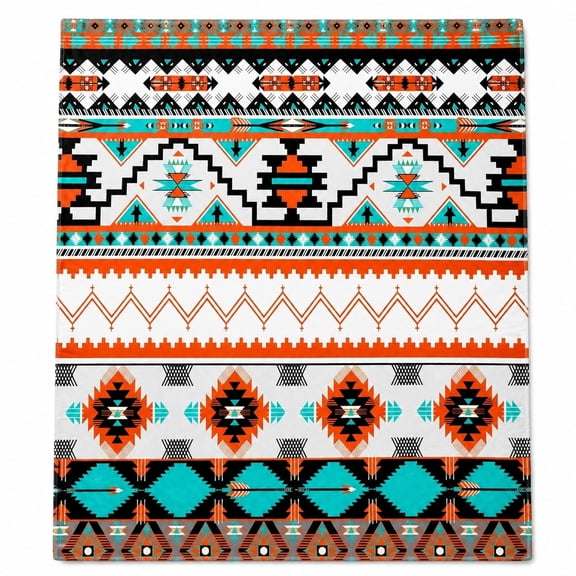 Southwestern Aztec Geometric Fleece Throw Blanket, Soft 280 GSM Polyester, Western Farmhouse Decor
