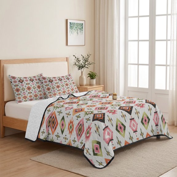 Southwestern Aztec Geometric Pattern 3 Pieces Quilt Set,1 Quilt with 2 Shams,Tribal Boho Background Bedspread Soft Lightweight Bedding Coverlet Comforter Set for All Season 68"x98"