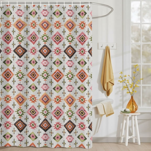 Southwestern Aztec Geometric Pattern Shower Curtain Set, Waterproof Shower Curtains With Grommet Hooks, Tribal Boho Background Privacy Bathroom Curtain for Bathtub 72x72IN