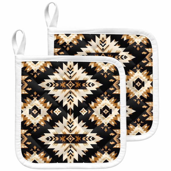Southwestern Aztec Pot Holders for Kitchen Heatproof Potholder, 2 Pack Retro National Style Brown Abstract Hot Pads Multipurpose Oven Pads Cloth Potholders Trivet for Cooking and Baking