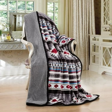 Southwestern Aztec Sherpa Borrego Fleece Throw Blanket