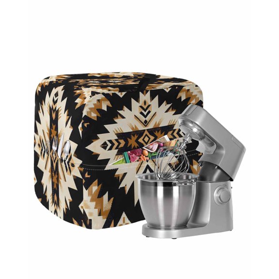 Southwestern Aztec Stand Mixer Dust Cover with Storage Pocket & Handles,Retro National Style Brown Abstract Fits All Tilt Head & Bowl Lift Kitchen Appliance Cover Organizer Accessories,4.5-5 Quart