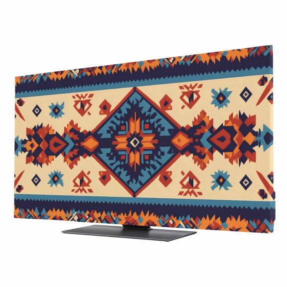 Southwestern Aztec TV Dust Cover 24 Inch, Native American Indian Geometric Ethnic Computer Monitor Cover Dustproof Stretchable Indoor TV Screen Protector for LED LCD Universal Monitors