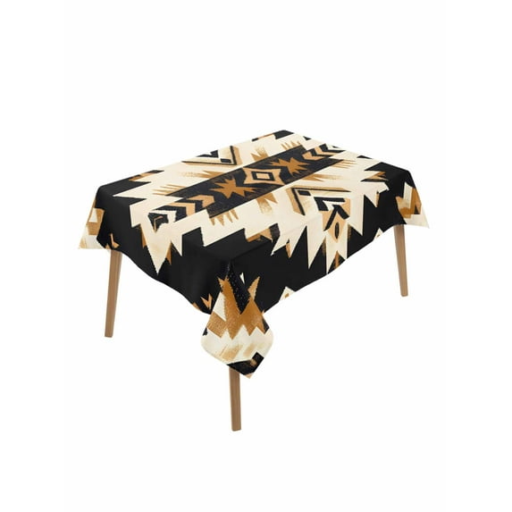 Southwestern Aztec Table Cloth, Retro National Style Brown Abstract Waterproof Tablecloth for Rectangle Tables, Reusable Washable Fabric Table Cover for Restaurant Kitchen Dining Tables 52"x70"