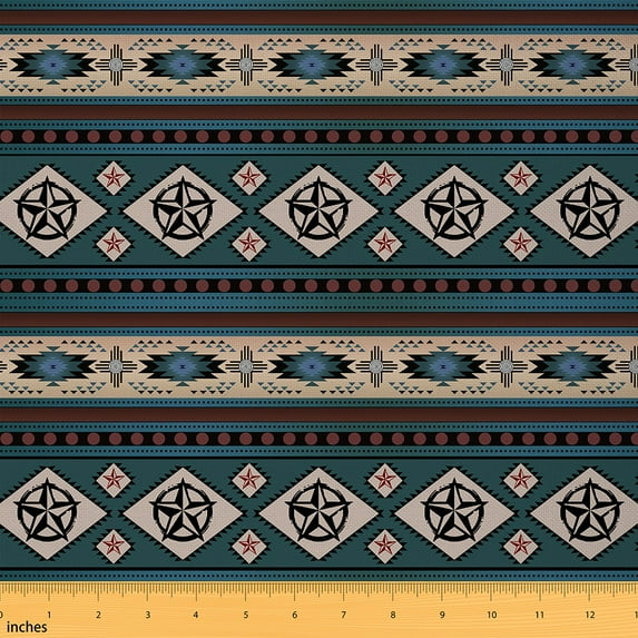 Southwestern Aztec Upholstery Fabric,Mexican Fabric By The Yard,Farmhouse Bohemian Decorative Fabric,Rustic Texas Star Indoor Outdoor Fabric,Black Indigo,1 Yard