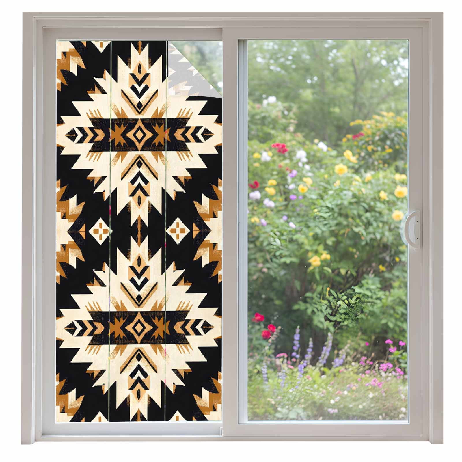 Southwestern Aztec Window Privacy Film, Retro National Style Brown ...