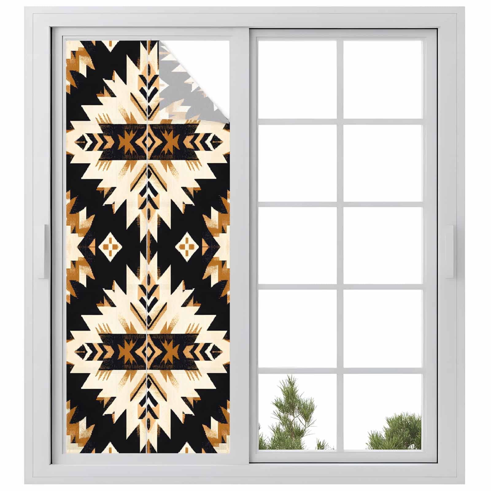 Aztec Window Southwestern Aztec Window Privacy Film, Retro National Style Brown ...