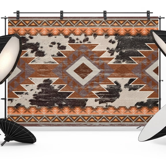 Southwestern Backdrop for Photography, Native American Aztec Cow Print Bohemian Photo Backdrop Portrait Background Party Banner Photo Backgrounds for Studio Booth Props, 7x5ft